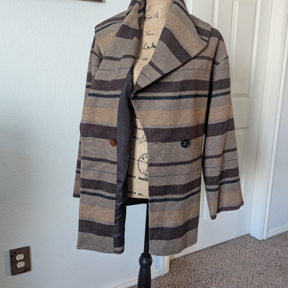 W by Worth Multicolor Striped Pea Coat - Picture 6 of 11
